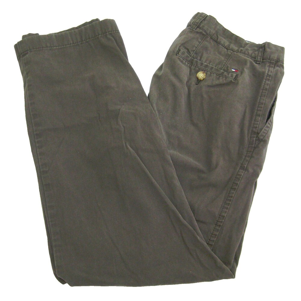 TOMMY HILFIGER Men's (Size 34x32) Brown Flat Front Chino Pants Logo 5 Pockets